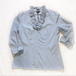 🆕 Talbots ruffled shirt blue white stripe size 10
